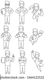 Set with male cartoon medical nurse in different poses.