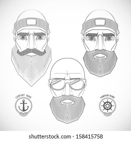 A set of male characters and badges