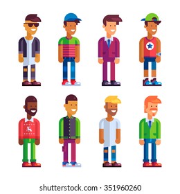 Set of male characters in flat design. Stock vector illustration.