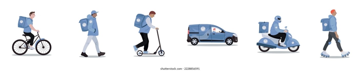 Set of male couriers on white background