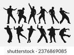 set of male dancer silhouettes. street dancers with various different styles, poses, movements. vector illustration.