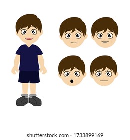 Set of male different facial expressions. Man emoji character with various face reaction/emotion, wearing formal dress, tie and eyeglasses. Human emotion concept illustration in white background.