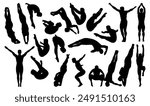 Set of male diving board diving silhouette vector illustrations