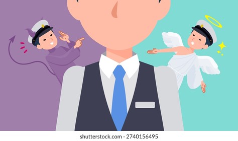 A set of Male driver struggling between an angel and a devil.It's vector art so easy to edit.