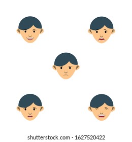 Set of male emoji characters. Cartoon style emotion icons. Isolated asian boys avatars with different facial expressions. Flat illustration men's emotional faces.