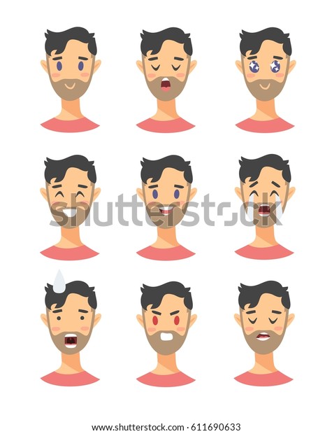 Set Male Emoji Characters Cartoon Style Stock Vector