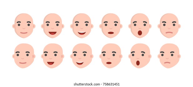 Set of male emoji characters. Emotion icons in cartoon style . Mens avatars with different facial expressions.