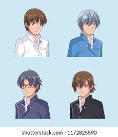 Set Of Male Face Anime