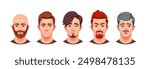 Set Of Male Face Avatars Featuring Different Hairstyles, Facial Hair And Expressions. Ideal For Use In Profile Pictures