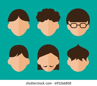Set of male face icon Vector illustration, flat Characters for web