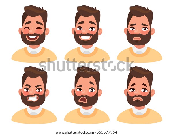 男性の顔の感情のセット 髭を生やした人物の顔文字で 表情が違う カートーンスタイルのベクターイラスト のベクター画像素材 ロイヤリティフリー