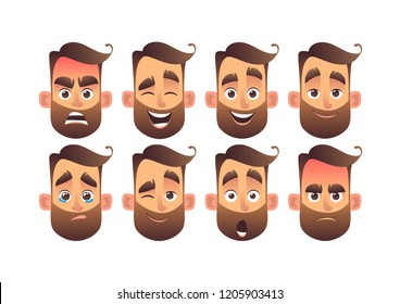 Set of male facial emotions with different expressions vector illustration in cartoon style