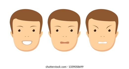 Set of male facial emotions. Man emoji character with different expressions. Vector illustration in cartoon style