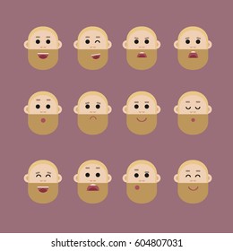 Set of male facial emotions, man cartoon style character with blond hair and beard