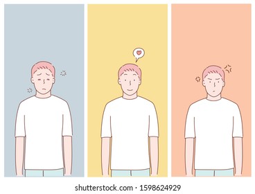 Set of male facial emotions.Hand drawn style vector design illustrations.