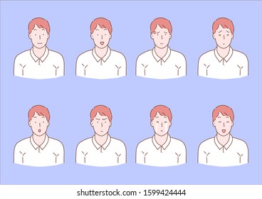 Set of male facial emotions.Hand drawn style vector design illustrations.