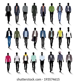 Set Of Male Fashion Silhouettes On Runway