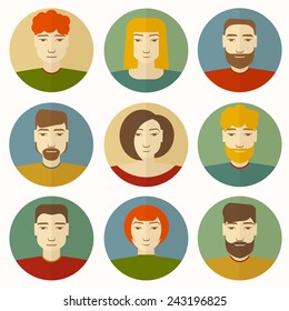 Set of male and female avatars. Flat design