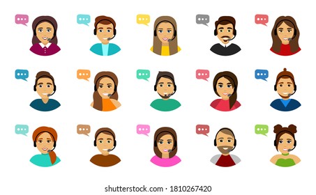 Set of male and female call center avatars. Costumer support service. 