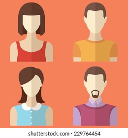 Set Of Male And Female Characters. Man And Woman Avatar Made In Flat Design. Vector