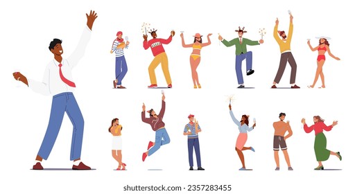 Set of Male and Female Characters Unwind And Socialize With Alcohol, Fostering A Relaxed Atmosphere And Enhancing Celebratory Gatherings. Cartoon People Fun, Relax and Drink. Vector Illustration