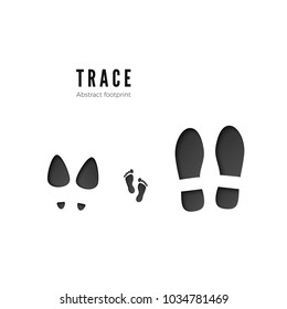 Set of male, female and child footprints. Dark icon of foot print trace isolated on white background. Vector illustration