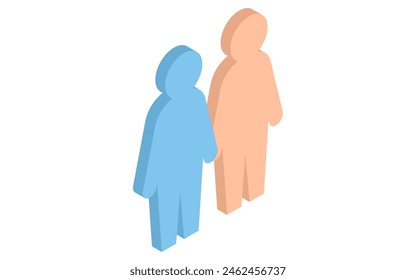 Set of male and female dolls, isometric illustration, Vector Illustration