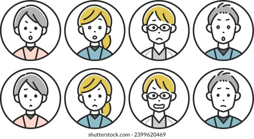 Set of male and female face icons of medical staff