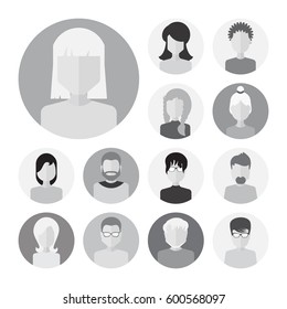Set of Male And Female Faces Avatars or People Icon Collection. Human Persons in Flat Style for Profile, Business, Internet, Social Network, Community