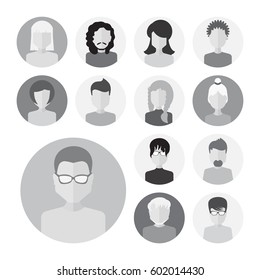 Set of Male And Female Faces Avatars or People Icon Collection. Human Persons in Flat Style for Profile, Business, Internet, Social Network, Community
