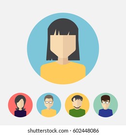 Set of Male And Female Faces Avatars or People Icon Collection. Human Persons in Flat Style for Profile, Business, Internet, Social Network, Community