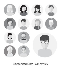 Set of Male And Female Faces Avatars or People Icon Collection. Human Persons in Flat Style for Profile, Business, Internet, Social Network, Community