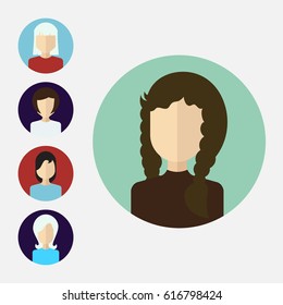 Set of Male And Female Faces Avatars or People Icon Collection. Human Persons in Flat Style for Profile, Business, Internet, Social Network, Community