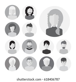 Set of Male And Female Faces Avatars or People Icon Collection. Human Persons in Flat Style for Profile, Business, Internet, Social Network, Community