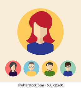 Set of Male And Female Faces Avatars or People Icon Collection. Human Persons in Flat Style for Profile, Business, Internet, Social Network, Community