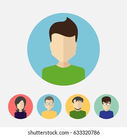 Set of Male And Female Faces Avatars or People Icon Collection. Human Persons in Flat Style for Profile, Business, Internet, Social Network, Community