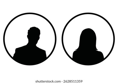 Set of male and female icons. Vector, A vector illustration depicting male and female face silhouettes or icons, serving as avatars or profiles for unknown or anonymous individuals eps 10