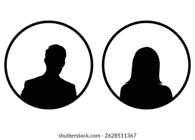Set of male and female icons. Vector, A vector illustration depicting male and female face silhouettes or icons, serving as avatars or profiles for unknown or anonymous individuals eps 10