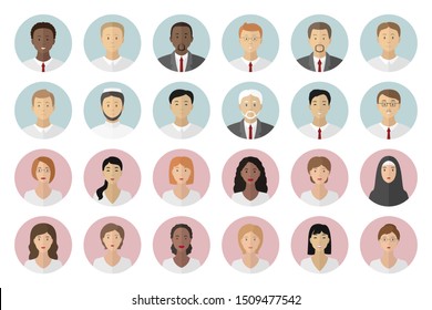 Set Of Male And Female Profile Pictures. Vector Icon.