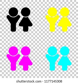 Set of male and female symbols. Simple icon. Colored set of cmyk icons on transparent background