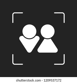 Set of male and female symbols. Simple icon. White object in camera autofocus on dark background