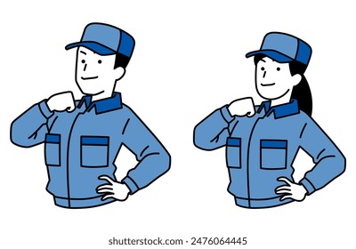 Set of male and female workers holding their chests up high