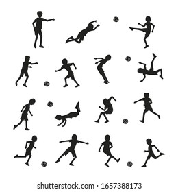 Set of male footballers silhouette. Soccer players isolated on white. Flat Art Vector Illustration