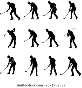 A set of male golf player vector silhouette