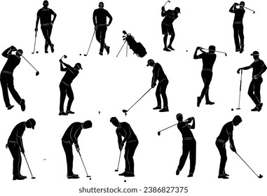 Set Male golfers silhouette collection. Golf Player set. People playing golf in trendy flat style isolated on white background, symbol for your website design, logo, app, various publications