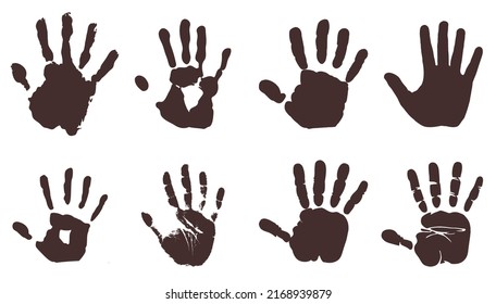 Set of male hand print silhouettes. Handprint silhouette (8 pieces)