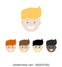 Set of male happy faces, colorful flat vector icons, EPS 10