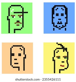 A set of male heads, with colored inserts. Pixelated face.