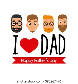 Set of male icons and a ribbon with text for father's day celebrations