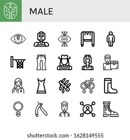 Set of male icons. Such as Hockey mask, Eye, Welder, View, Sweatshirt, Male, Hoop, Jeans, Cowgirl, Boxer, Delivery man, Doctor, Nightgown, Headdress, Bisexual, Boots , male icons